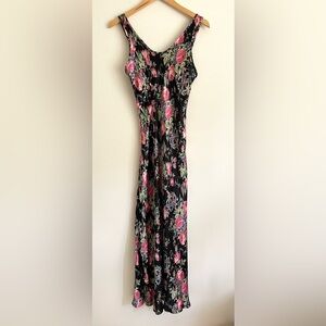 Betsey Johnson Vintage 90s Floral Satin Sleeveless Long Maxi Slip Dress